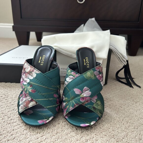 GUCCI Sylvia Mule, Emerald Green Shanghai Blooms, 36.5, NWT - Picture 1 of 7